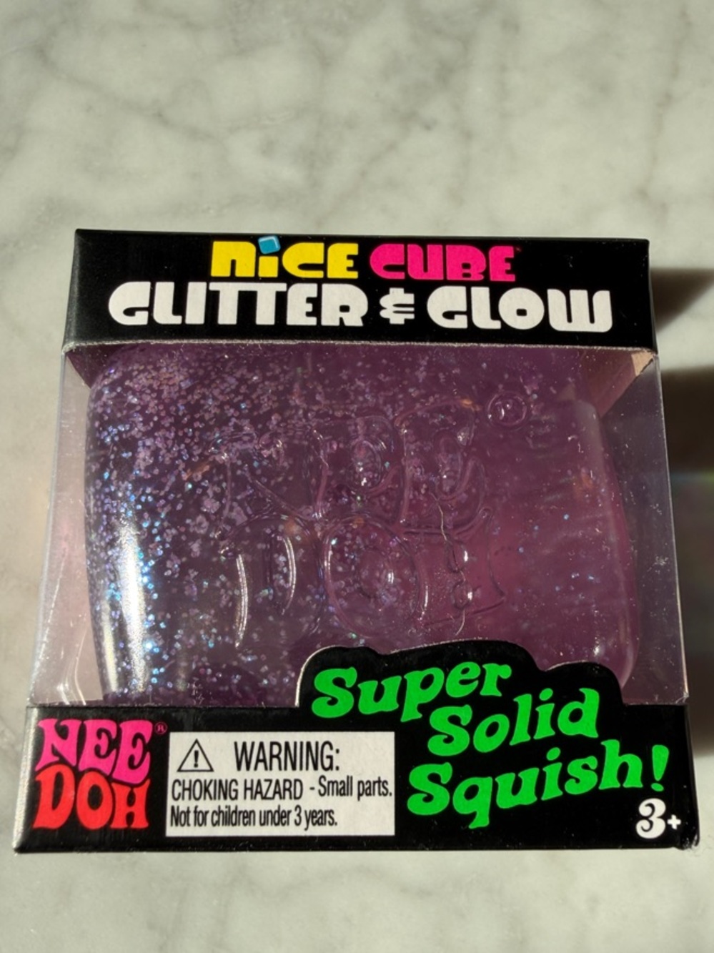NWT Nee Doh Nice Cube Glitter & Glow Squish Toy - Purple